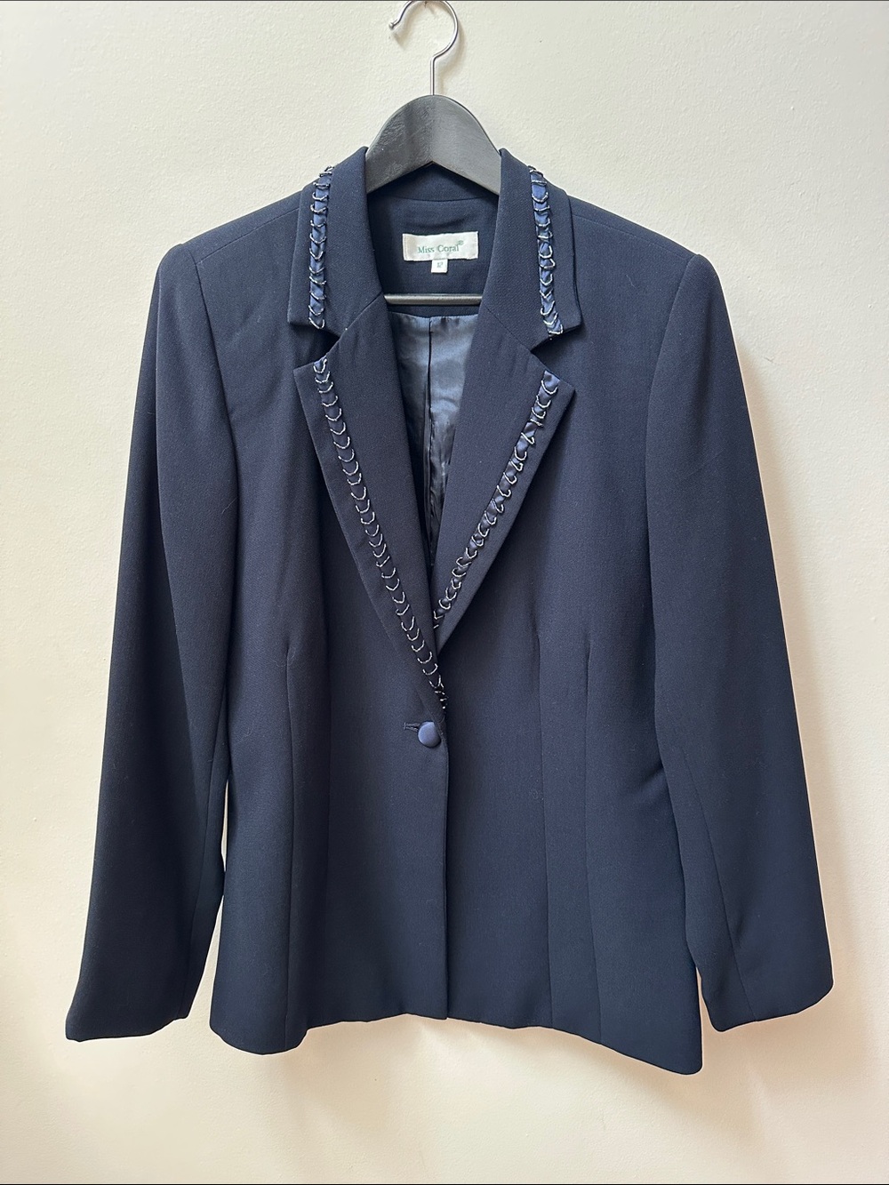 Navy Beaded-Trim Single-Button Blazer - Picture 7 of 7